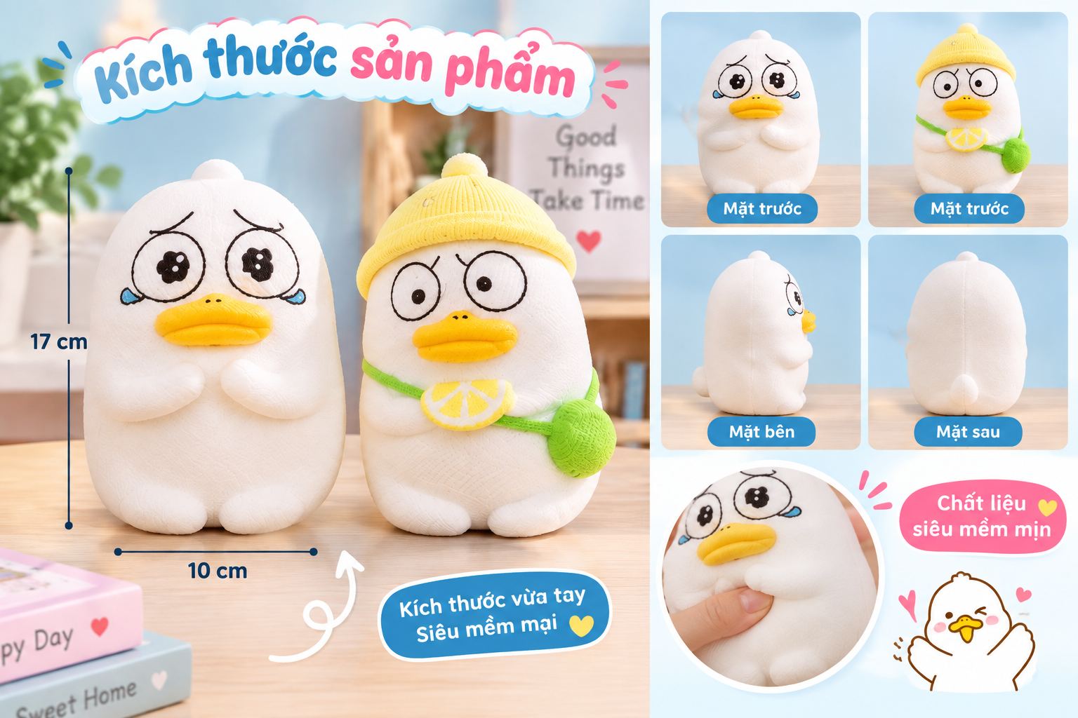 Đồ chơi Squishy Vịt Ducky bóp xả stress siêu mềm cute đáng yêu Aquakids - Ảnh kích thước / thông tin sản phẩm