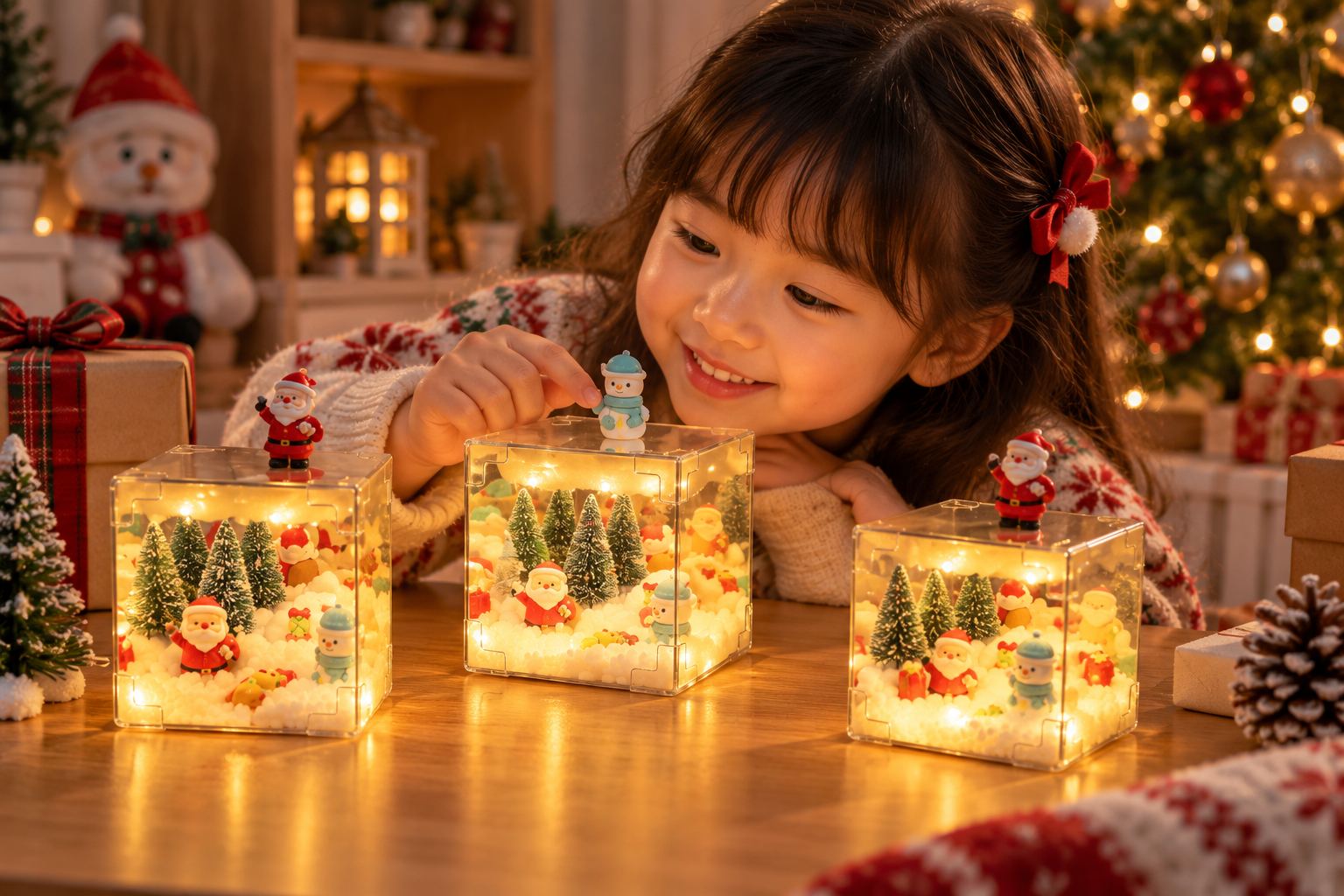 Đèn Ngủ Noel Giáng Sinh Tráng Gương DIY Tự Làm Khung Vuông Decor Bàn Làm Việc Quà Tặng Bạn Trai Bạn Gái QC Store  - Ảnh lifestyle / cách chơi