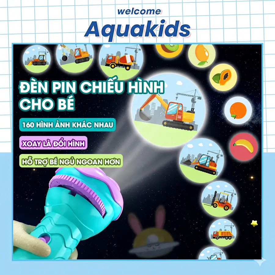 Đồ chơi giáo dục đèn pin chiếu ánh phát sáng đồ chơi trí tuệ chiếu hình ngộ nghĩnh cho bé nhận biết thế giới AquaKids