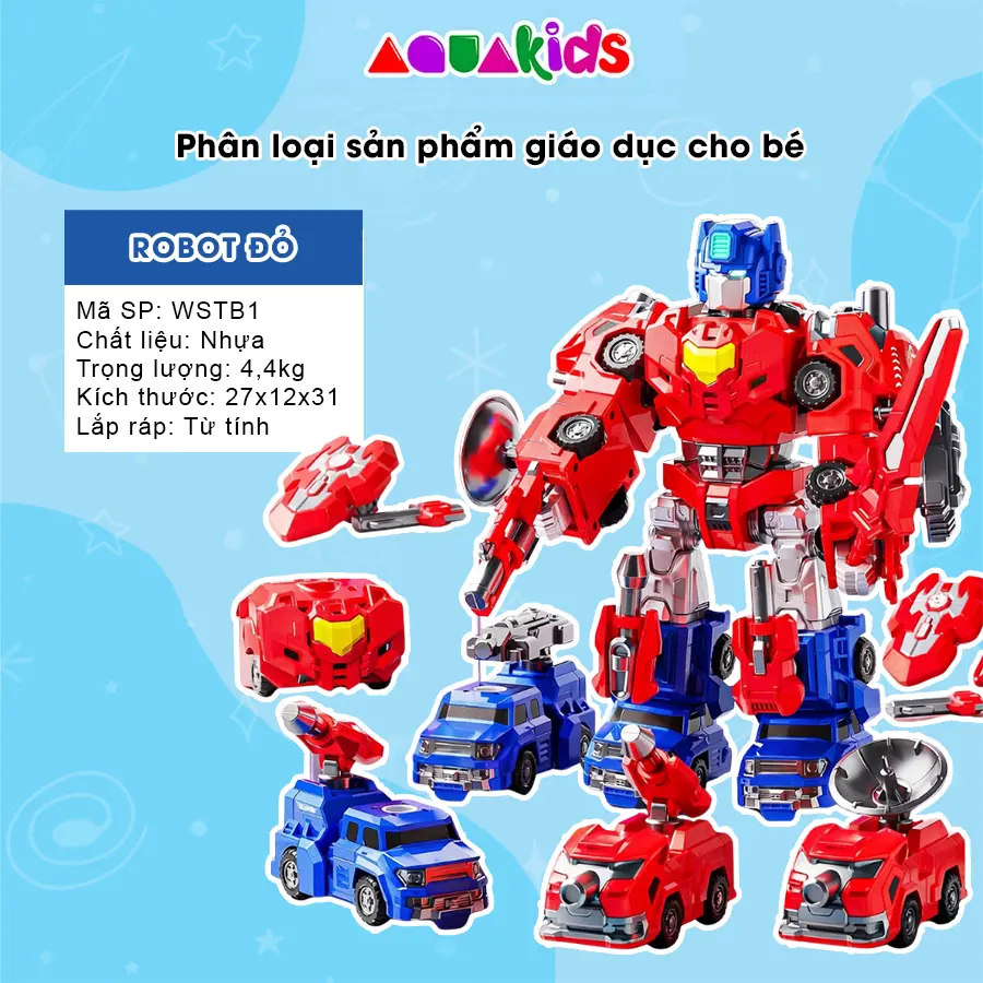 Robot biến hình từ tính đồ chơi lắp ráp siêu nhân khớp nam châm 24 trong 1 phát triển tư duy cho bé AquaKids
