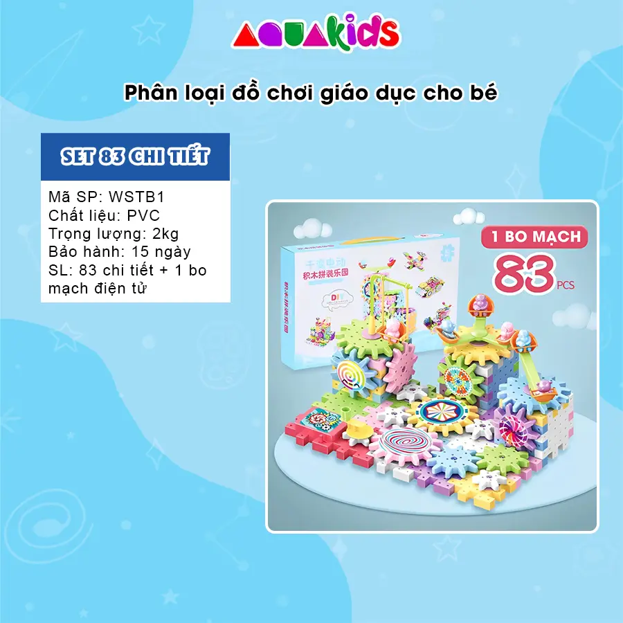 Bộ đồ chơi lắp ghép xếp hình bánh răng chuyển động, vòng xoay 83, 165, 203 chi tiết AquaKids