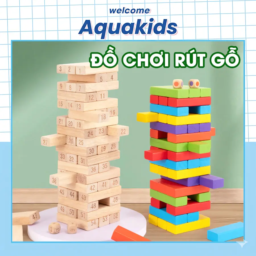 Đồ chơi rút gỗ 51 thanh cho trẻ em luyện trí thông minh khéo léo tặng kèm xúc xắc Aquakids