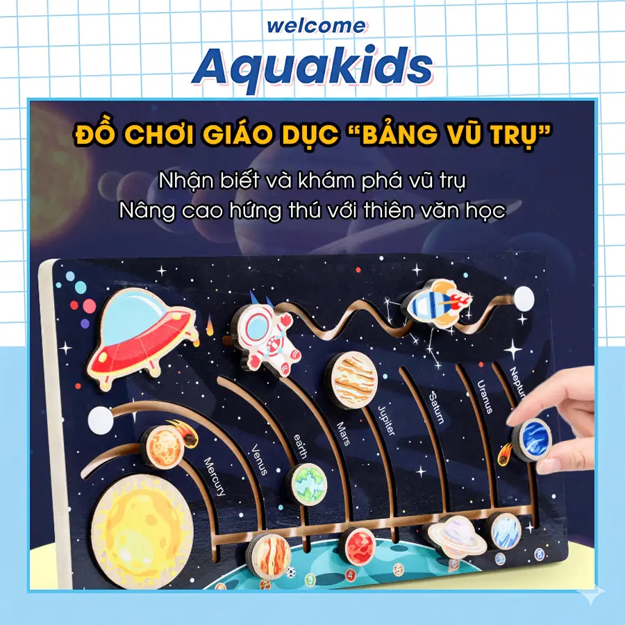 Bảng bận rộn nhận biết tìm hiểu vị trí 8 hành tinh trong hệ mặt trời đồ chơi giáo dục khoa học Aquakids