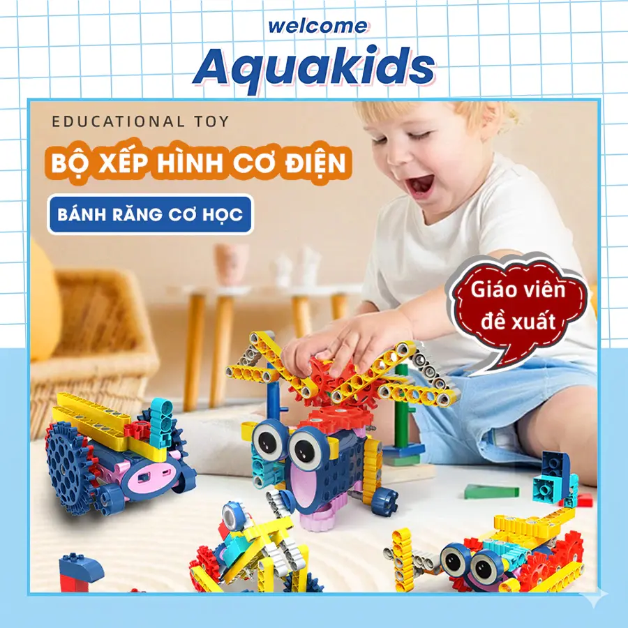 Bộ đồ chơi lắp ráp mô hình có động cơ gạch 3d stem robot cho bé Aquakids