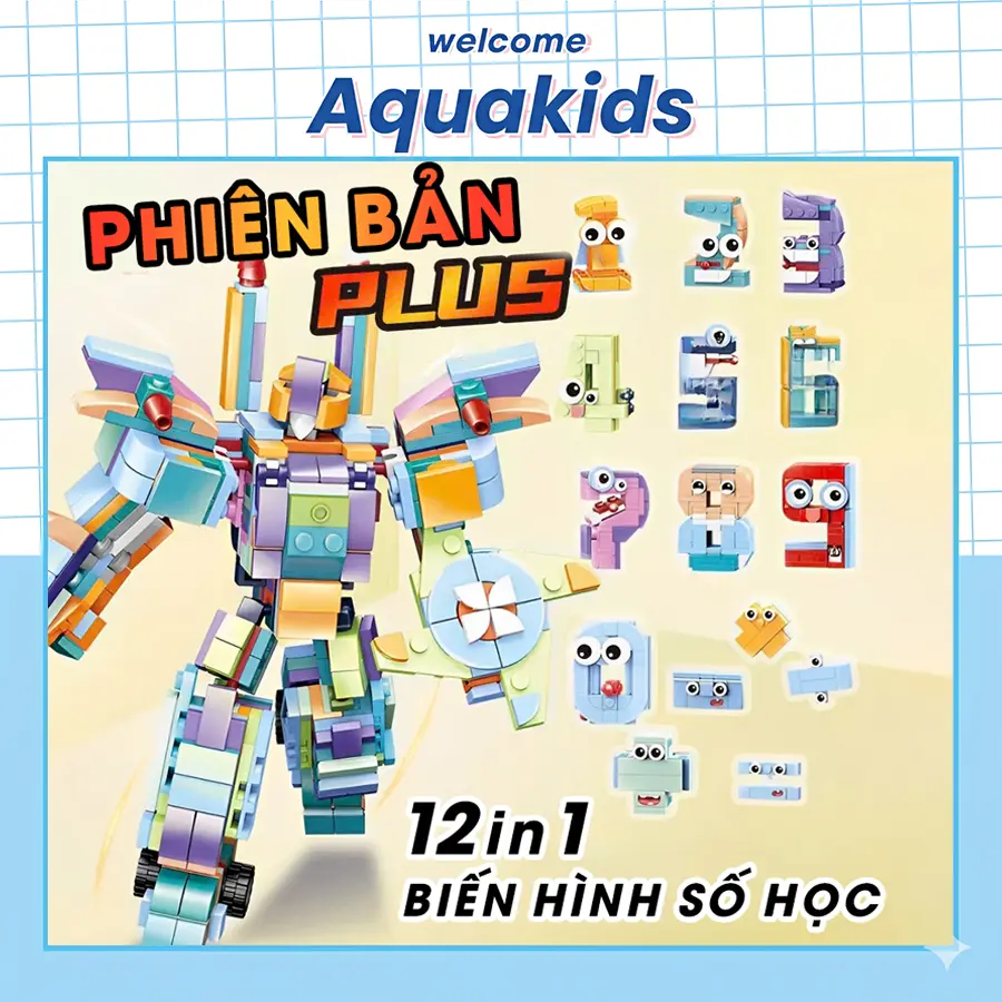 Mô hình robot cảnh sát chữ số lắp ráp thông minh 12 in 1 cho bé Aquakids