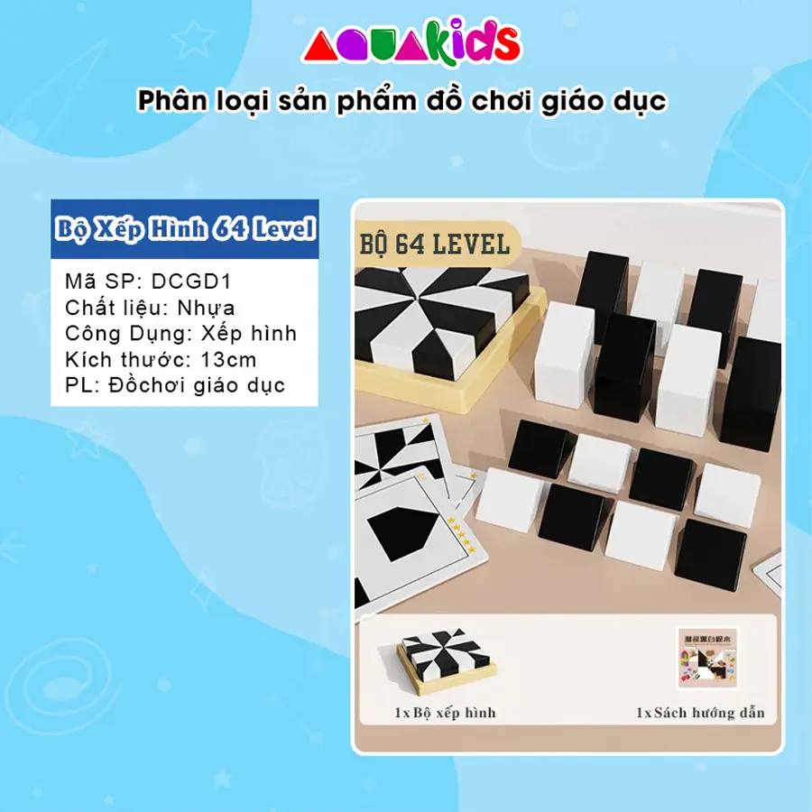 Đồ Chơi Xếp Hình Khối 3D Bằng Gỗ Màu Trắng Đen Đấu Kháng IQ Nhanh Tay Trí Óc Tư Duy Cho Bé Aquakids
