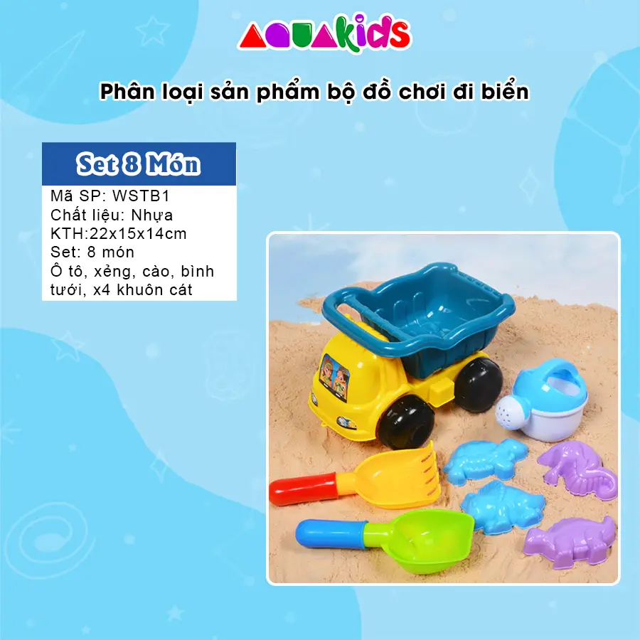 Đồ chơi xúc cát đi du lịch biển xây lâu đài cát có xô nước và bình tưới nước cho bé trai, bé gái Aquakids