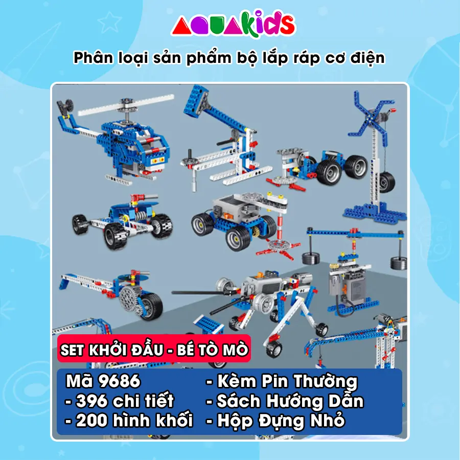 Bộ lắp ráp kỹ thuật đồ chơi giáo dục STEM tư duy sáng tạo lắp ráp động cơ, xếp hình chuyển động Aquakids