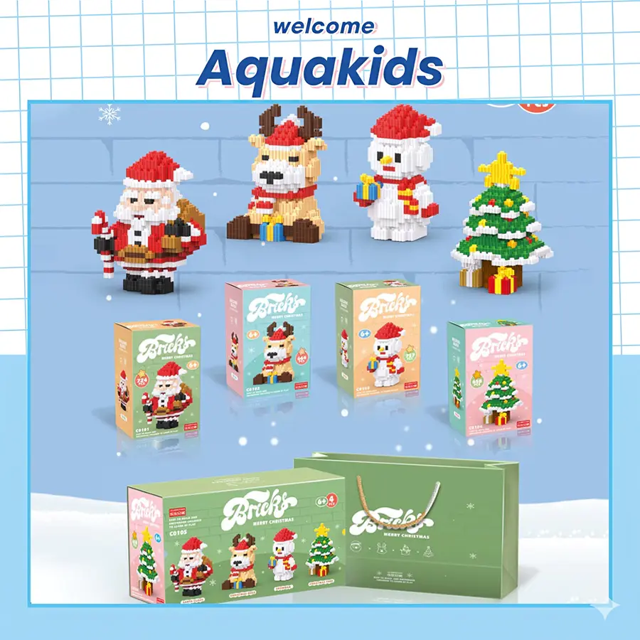 Set quà tặng Noel 4in1 Mô hình Lắp Ráp noel dễ thương Christmas ông già Noel, cây thông, người tuyết Aquakids