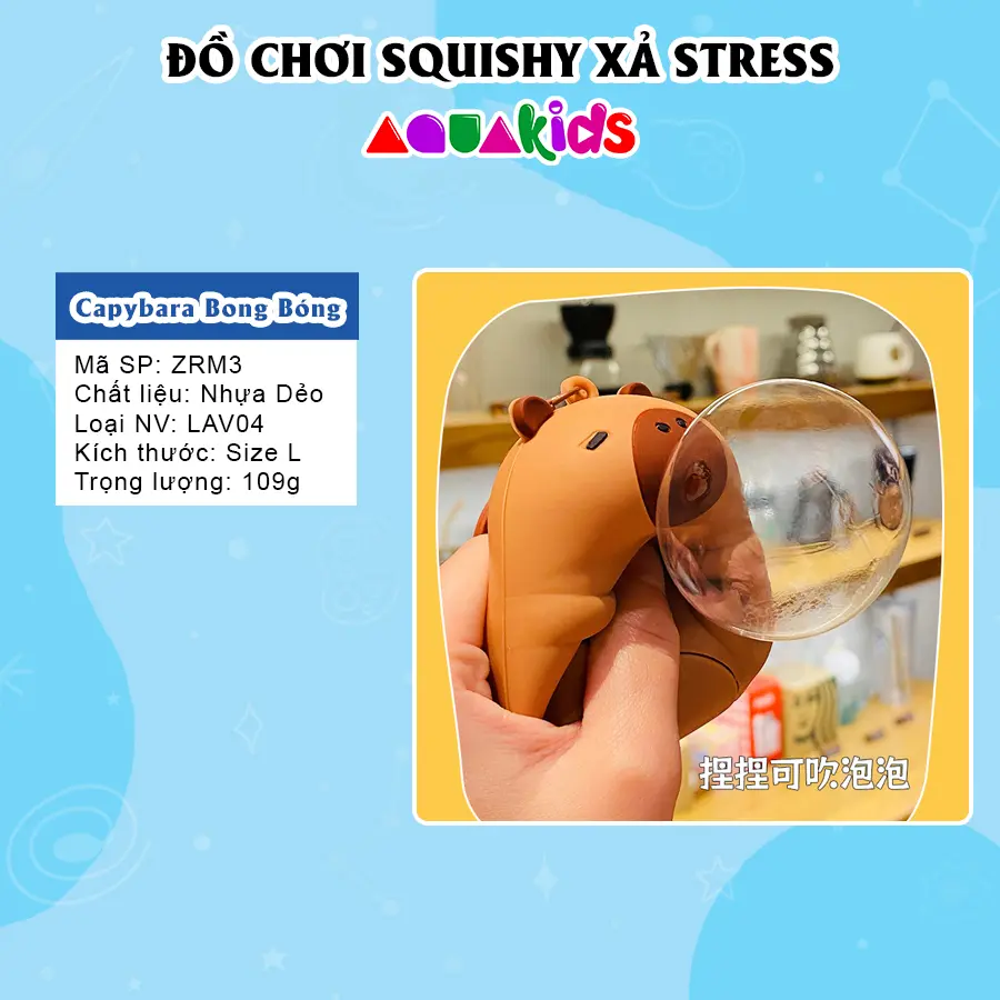 Đồ chơi Squishy Capybara Bong Bóng bóp xả stress siêu mềm cute đáng yêu Aquakids