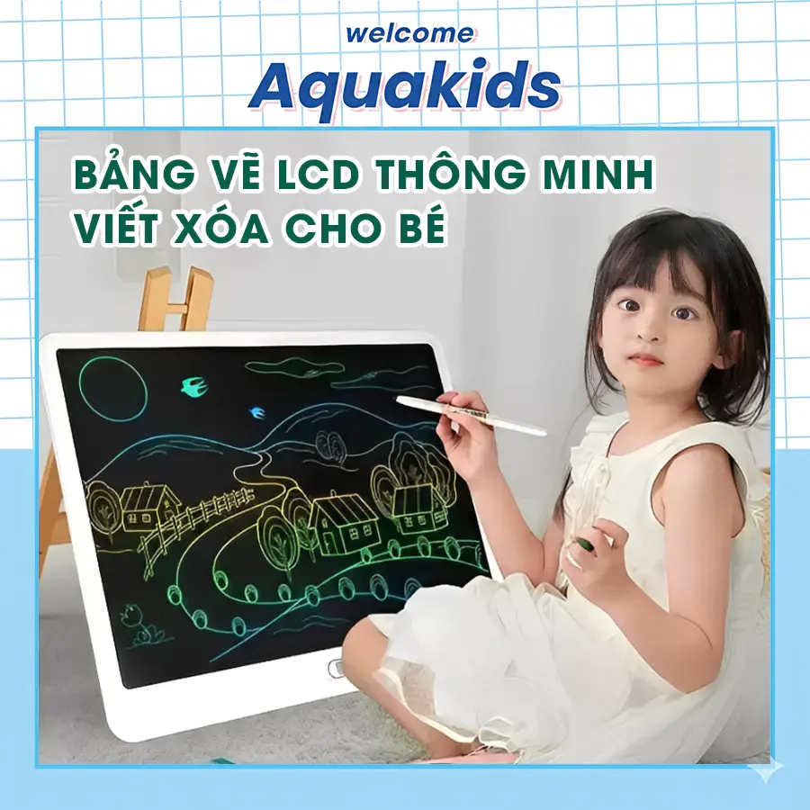 Bảng vẽ LCD điện tử đa sắc tự xóa thông minh 16 inch kèm bút cho bé sáng tạo AquaKids