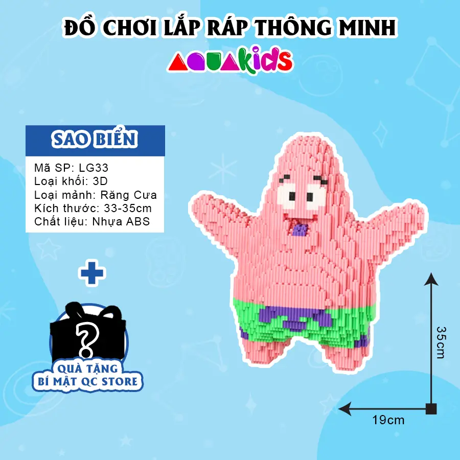 Bộ mô hình bọt biển sao biển lắp ráp 3D xếp hình nhân vật SpongeBob dễ thương cute cho bé kích thước 27 -35cm AquaKids