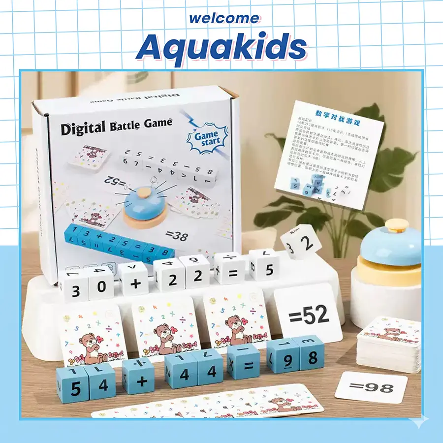 Đồ chơi khối tính toán số bằng gỗ, cộng, trừ, nhân, chia đối kháng tặng chuông cho bé AquaKids