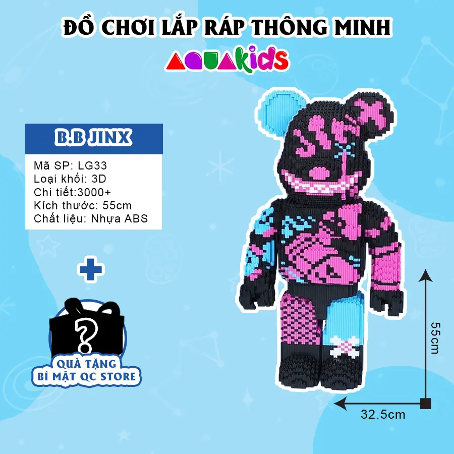 Đồ chơi lắp ráp nhân vật gấu bearbrick size lớn jinx 55cm AquaKids