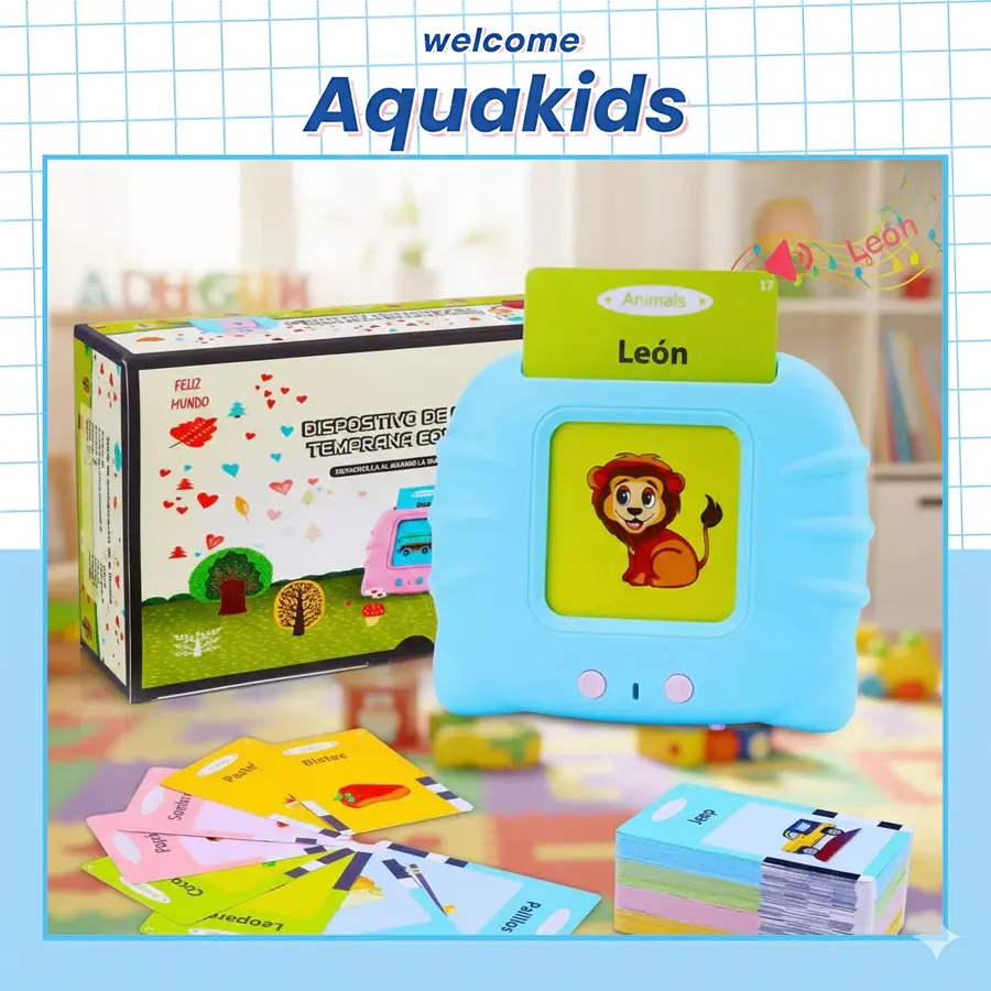 Máy đọc thẻ Flashcard cho trẻ em, loa học tiếng Anh thông minh giúp bé phát âm chuẩn thuộc từ vựng AquaKids