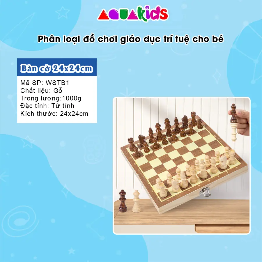 Bộ cờ vua gỗ quốc tế có nam châm gấp lưu trữ nhẹ nhiều kích thước cho cho mọi lứa tuổi AquaKids