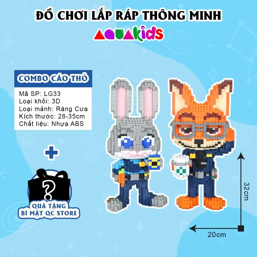 Mô hình đồ chơi lắp ráp cáo thỏ Zootopia nhân vật hoạt hình cỡ lớn 35cm