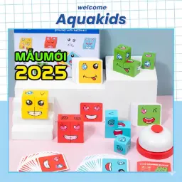 Đồ chơi Rubik cảm xúc thay đổi khuôn mặt hình lập phương bằng gỗ thông minh nhanh tay nhanh mắt Aquakids
