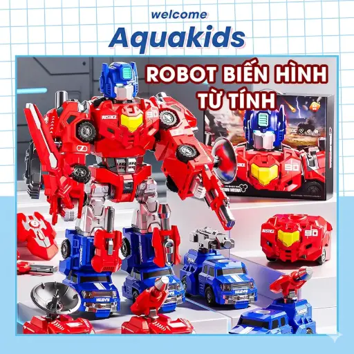 Đồ chơi robot nam châm lắp ráp 8in1 biến hình thông minh cho bé phát triển tư duy hộp quà tặng AquaKids