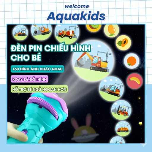 Đồ chơi giáo dục đèn pin chiếu ánh phát sáng đồ chơi trí tuệ chiếu hình ngộ nghĩnh cho bé nhận biết thế giới AquaKids