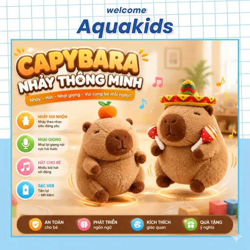 Đồ chơi thú bông Capybara thông minh biết nhảy, nhại tiếng và biết hát AquaKids