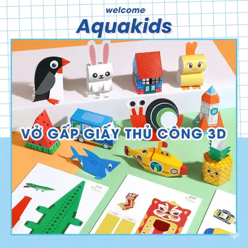 Sách gấp giấy Origami 3D thủ công cho bé phát triển tư duy logic đồ chơi giáo dục mẫu gấp đa dạng AquaKids