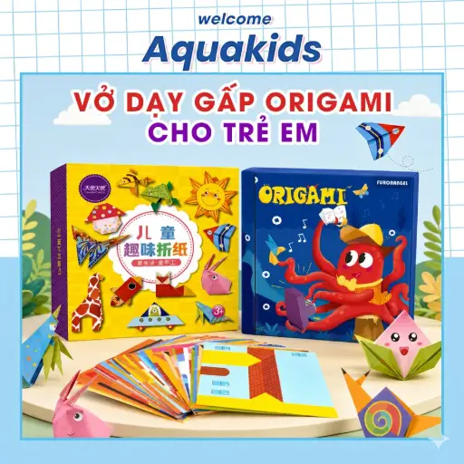 Bộ giấy gấp thủ công Origami nhiều hình động vật nhiều màu sắc cho bé AquaKids