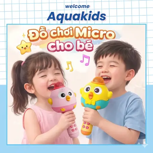 [Mẫu mới2026] Micro cho trẻ em kèm sạc - 3 chế độ hát phát nhạc blutooth & biến giọng siêu vui AquaKids