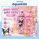Bình Nước Kuromi 800ml - Ống Hút BPA-Free - Trong Suốt AquaKids