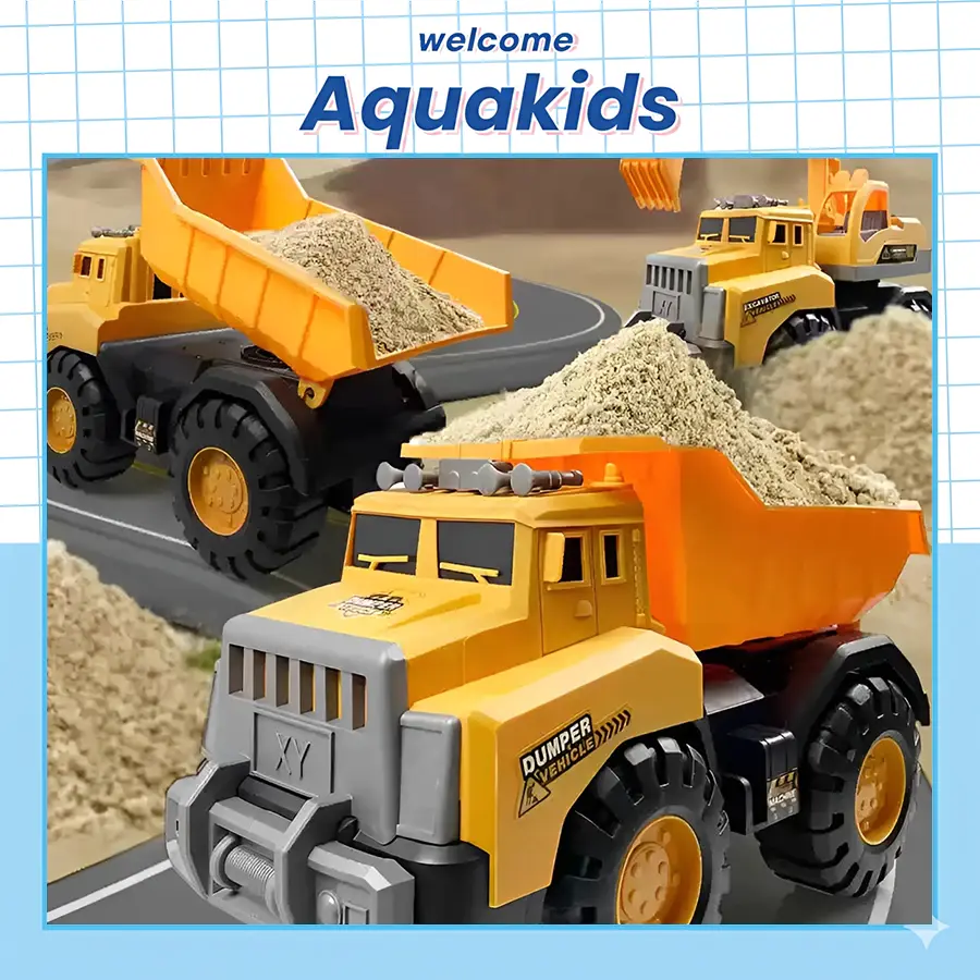 Ô tô xe ben chở cát cần cẩu trộn bê tông cỡ lớn đồ chơi trẻ em làm quà tặng cho bé Aquakids
